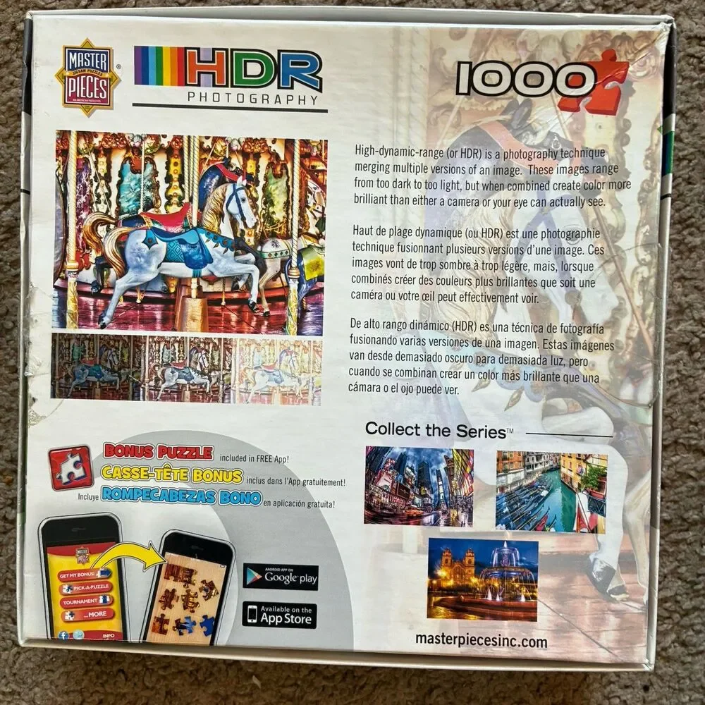 Lot of 5 Jigsaw Puzzles 1000 Pieces Cats Horses Wolf Carousel Horse Lighthouses
